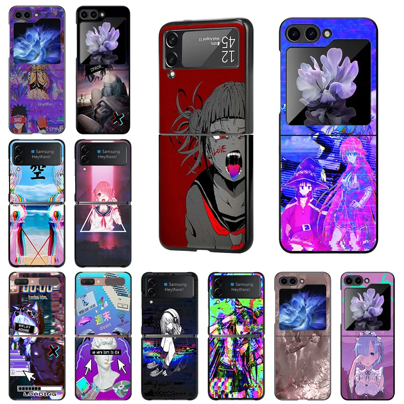 Luxury Vaporwave Girl Anime Mobile Phone Cases For Samsung ZFlip6 Z Flip3 Flip4 Flip5 5G Flip 6 5 4 3 Black Hard Anti-Drop Cover