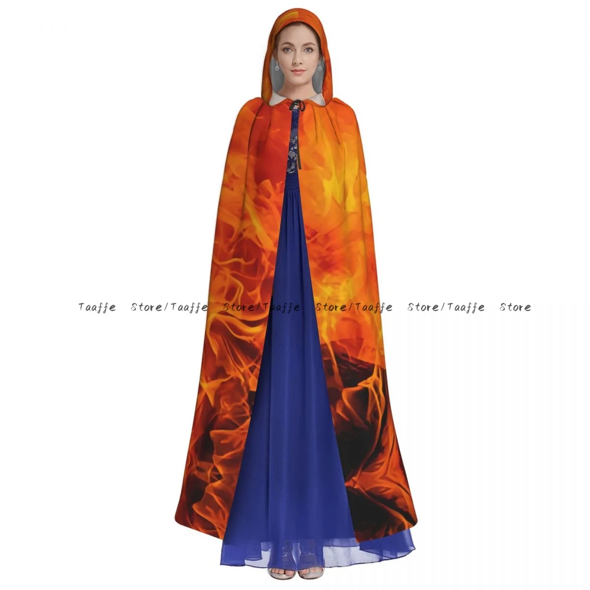 Witch Long Hooded Robe Blazes Of Fire Halloween Cloak Cosplay Costumes for Adult