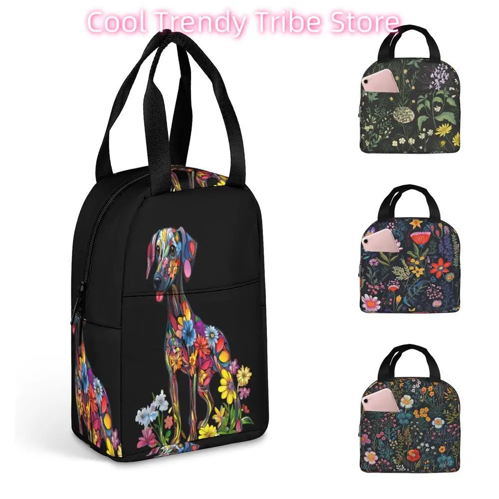 

Сумка для обеда с цветочным принтом борзой и собакой, изолированная коробка для завтрака, герметичная сумка-холодильник для работы, путешествий на открытом воздухе