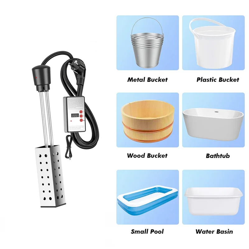 HOT 2500W Immersion Heater, Pool Heater Automatic Timer, Safe Pool Heating Immersion Heater,Perfect for Home EU Plug