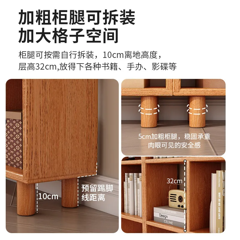 All solid wood bantam bookcase bookshelf floor-to-ceiling multi-layer shelf whole wall household storage lattice cabinet free