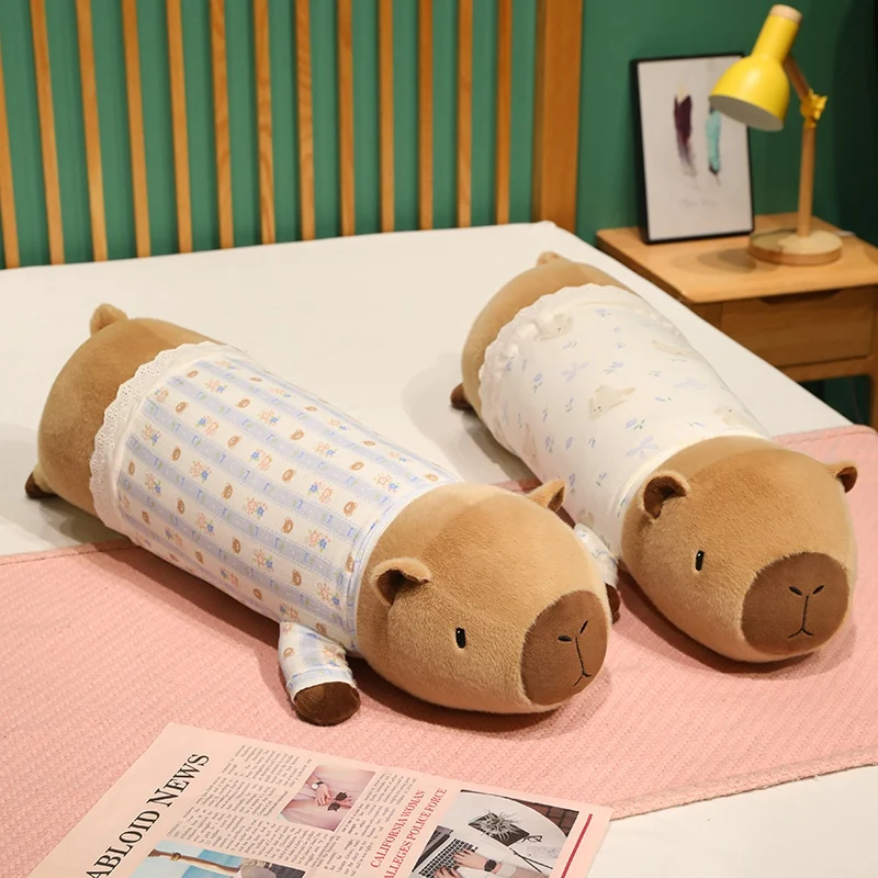 Cute Long Body Capybara Plush Toy In Pajamas Soft Stuffed Animal Hug Pillow Cartoon Capybara Cushion Home Sleeping Companion Gif