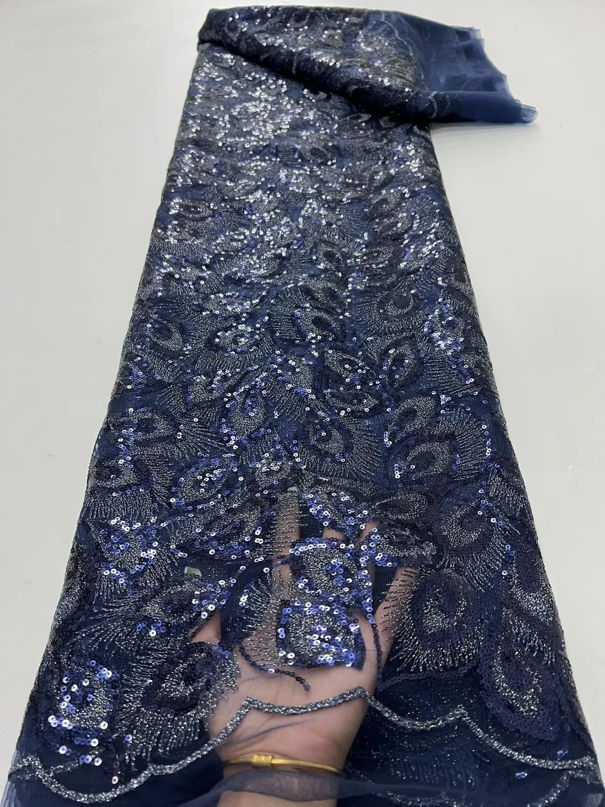 

Новое поступление, темно-синяя французская кружевная ткань с блестками, 2021, высокое качество, африканская нигерийская кружевная ткань с блестками для вечеринки, LR25143