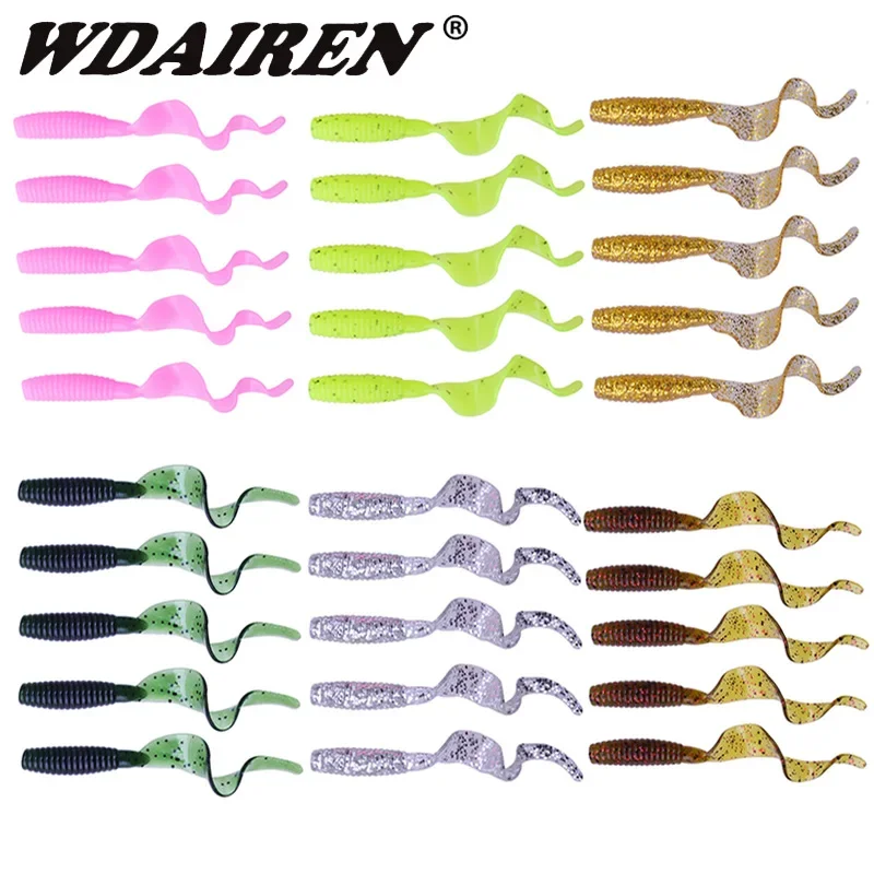 

5 Pcs Worms Fishing Lures Jigging Wobbler Soft Lure 6cm 1.8g Shrimp Smell with Salt Baits Swimbaits Artificial Silicone Bait