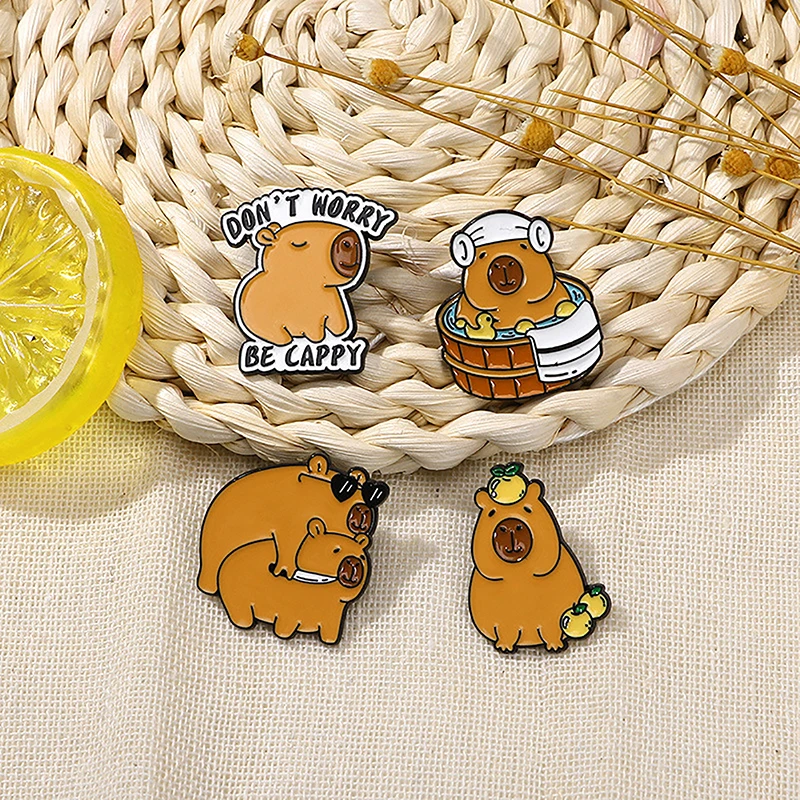 Cartoon Capybara Series Brooch Cute Enamel Brooch Metal Badge Lapel Pins Backpack Hat Clothing Decoration Jewelry