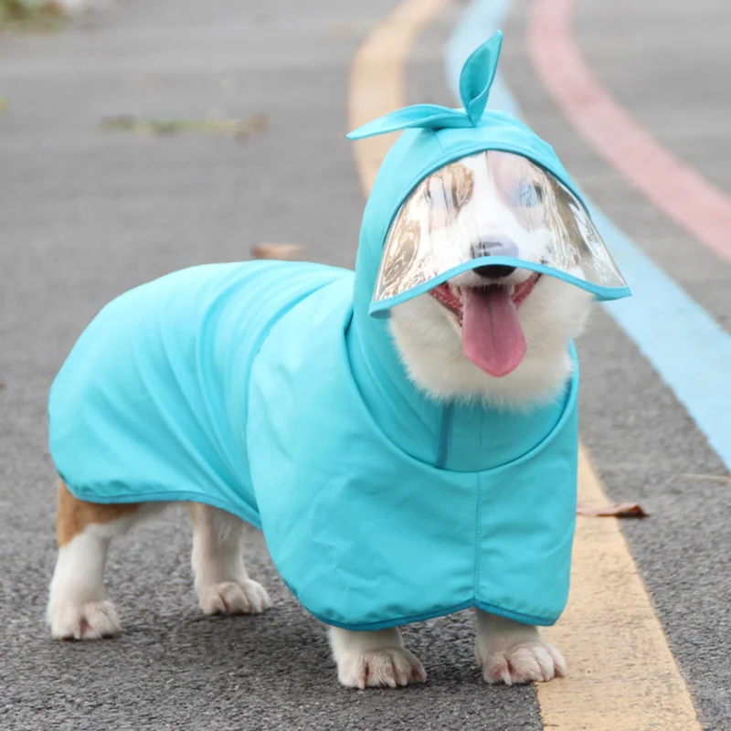 Adorable Waterproof Dog Raincoat with Transparent Visor Hood Pet Raincoat for Teddy Corgi Shiba Inu Outdoor Walking