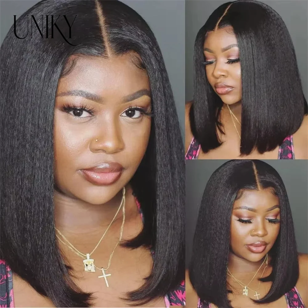 

Kinky Straight Short Bob 100% Human Hair Wig for Women 6x4 Wear to go Glueless Peruvain Remy Hair Soft Yaki Bob Wig 100humanhair