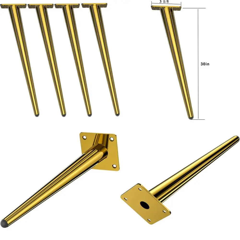 

Gold Round Tapered Metal Furniture Legs for Coffee Tables, Slant Cabinet Feet, 4-Pack, 30 Inch High, Hardware for Elevating Furn