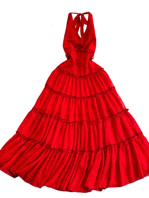 فستان Beach Vaion Sle نسائي بدون أكتاف مع حاشية منتفخة على شكل حرف A صورة ظلية للتخسيس الخصر عالي الخصر بدون Sve Dr #5