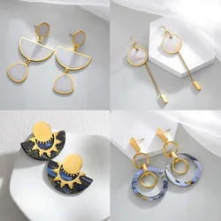 Vintage Fashion Irregular Stainless Steel Geometry Big Dropping Earrings for Women Personality Elegant Jewelry Party Gifts 2024