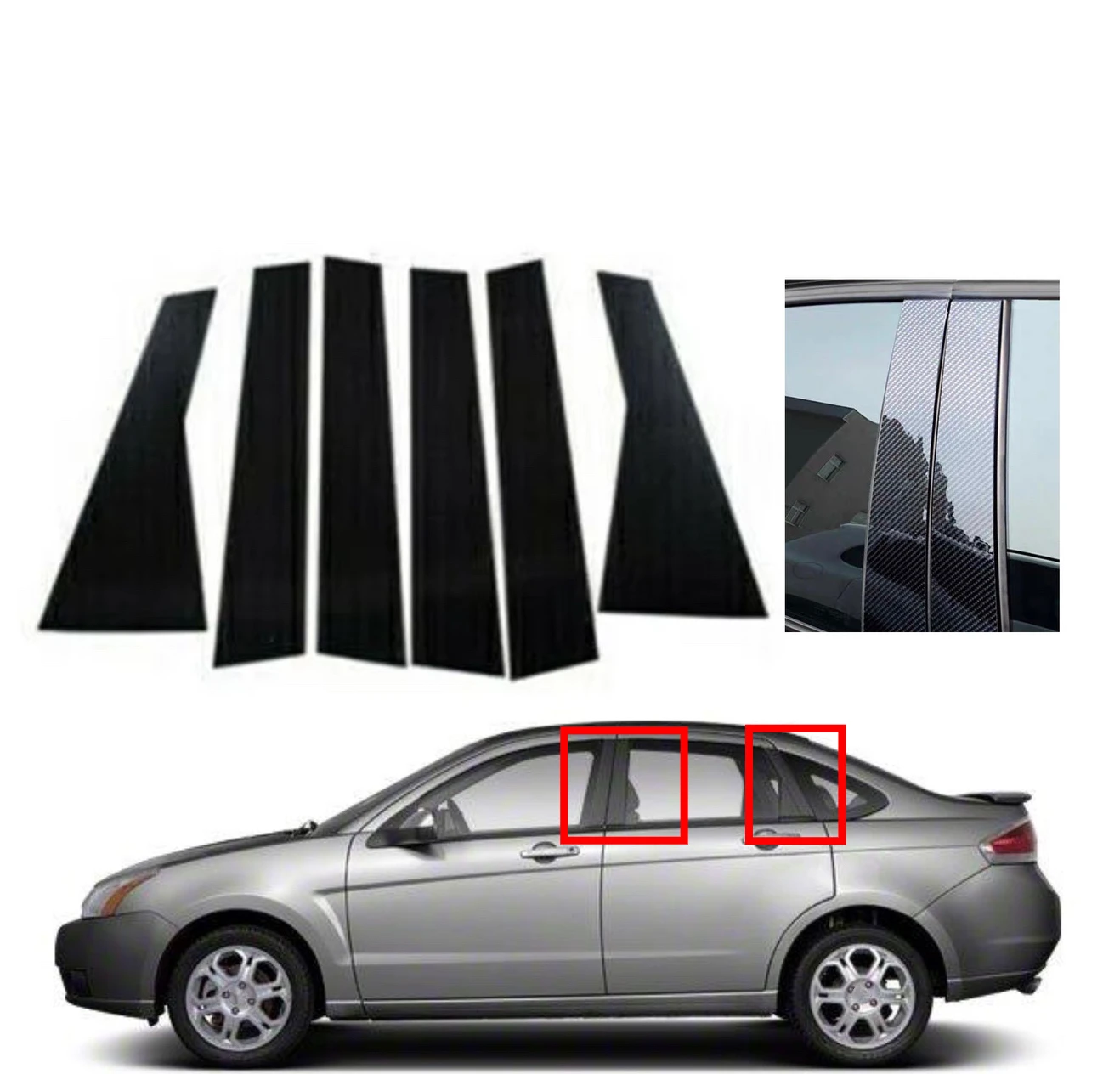 

Fit For Ford Focus Sedan 2008 2009 2010 2011 6pcs Silver Glossy Black Pillar Posts Door Decor Moulding Trim Cover Window Sticker