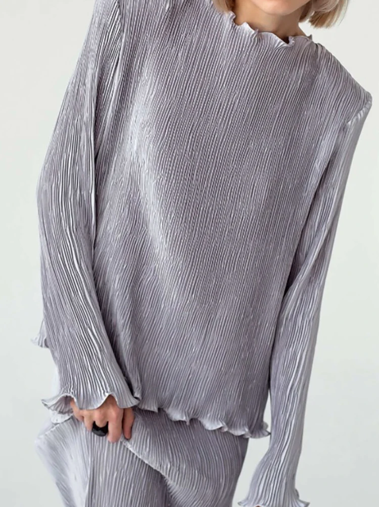 

Модные простые женские комплекты для поездок на работу, осень-зима, новый свободный комплект из двух предметов с длинными рукавами, повседневные однотонные топы и полуюбки с круглым вырезом, комплекты