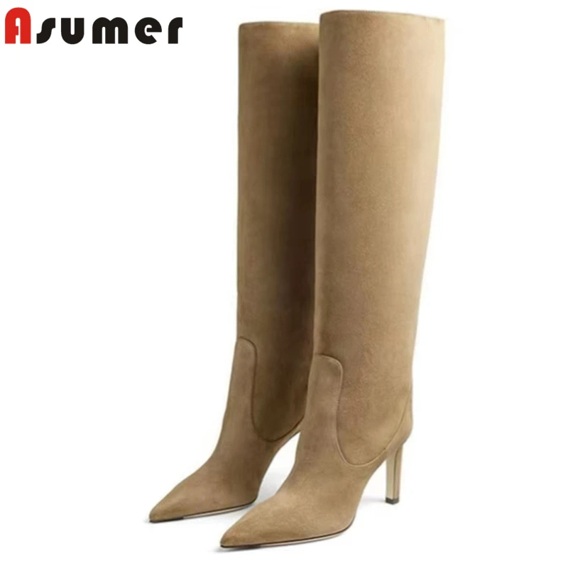 

ASUMER INS HOT Plus Size 35-43 New Sexy Stiletto High Heels Boots Women Pointed Toe Knee High Boots Autumn Winter Fashion Botas