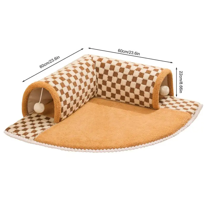 2 in 1 Plush Cat Tunnel Bed Plush Pet Bed with Suspension Ball Large Cat Tunnel Bed Tunnel Cat Haven Winter Warm Cat Mat