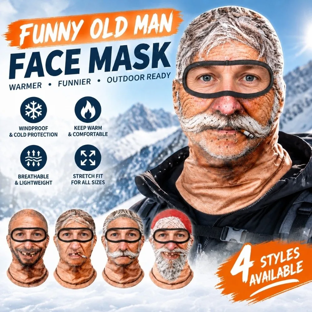 3D Printed Funny Face Balaclava 3D Face Windproof 3D Print Ski Mask with Cigar White Mustache Old Man Balaclava Cycling Skiing
