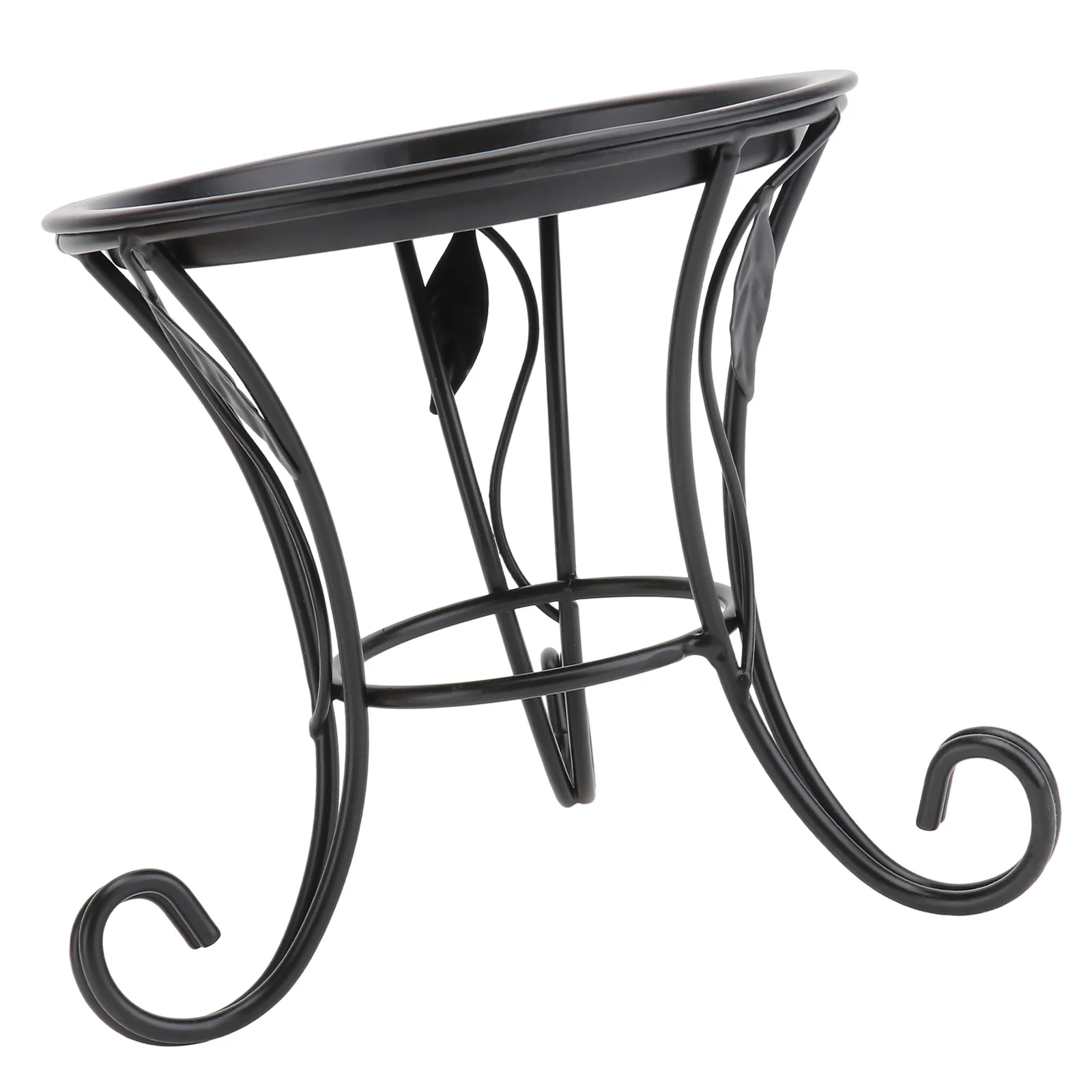 

Exquisite Leaf Decor Mini Iron Plant Stand Black Varnished Rustproof Small Pots Indoor Outdoor Balcony Living Room Office