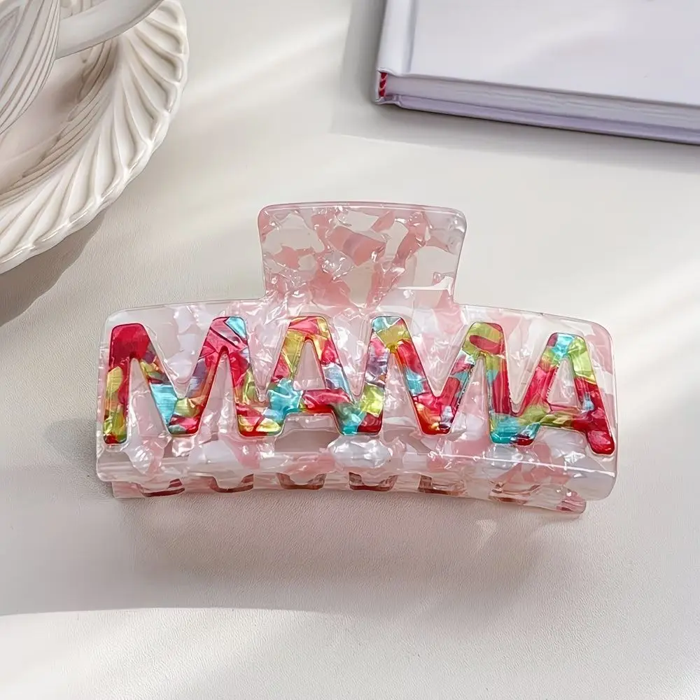 Versatile MAMA Pattern Shark Hair Claw Non-Slip Strong Hold Ponytail Clip Elegant Retro Hair Accessory Party