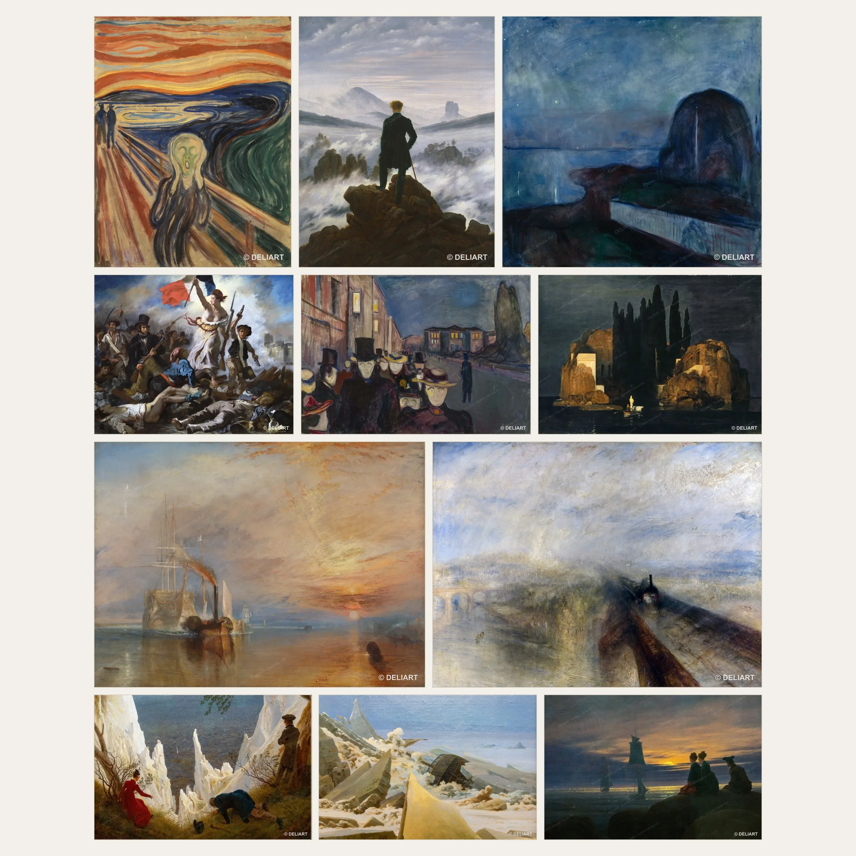 1 PC Romanticism Canvas Wall Art Poster The Scream Munch Wanderer Sea of Fog Friedrich Turner Isle of the Dead Decor Unframed