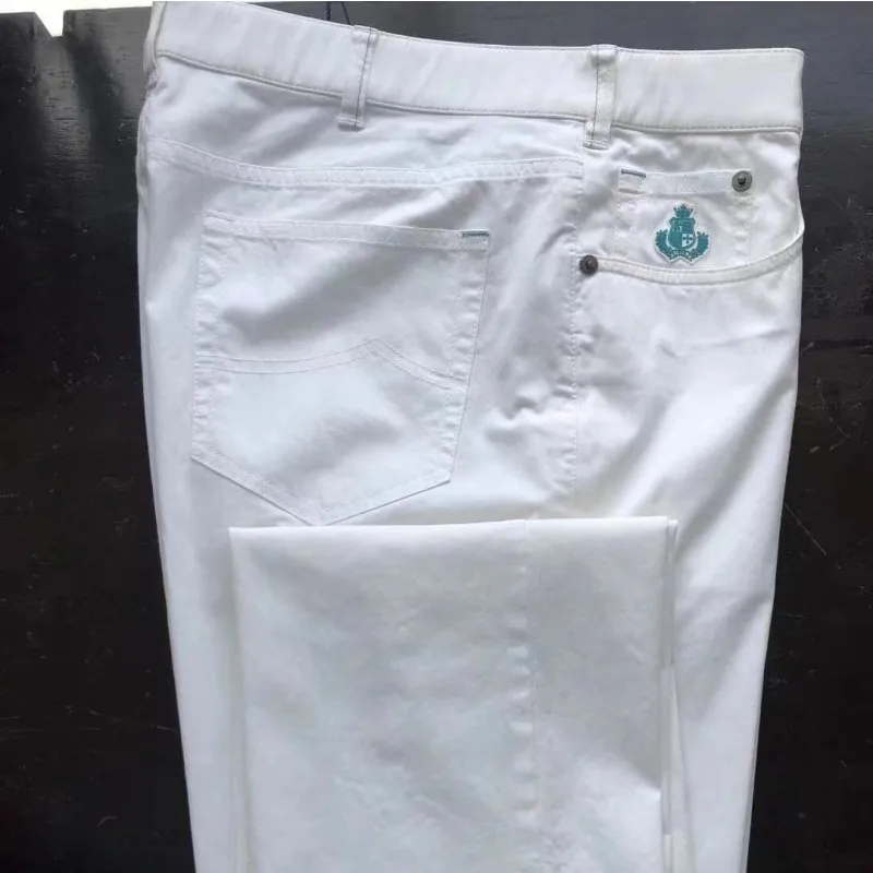 

Мужские повседневные брюки из белой ткани, универсальный стиль, зауженный крой, весна-лето, новые, для делового повседневного стиля, с высокой талией, на молнии, прямые штанины