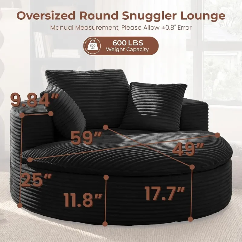 59 Round Boneless Chaise Oversized Reading Chair Indoor