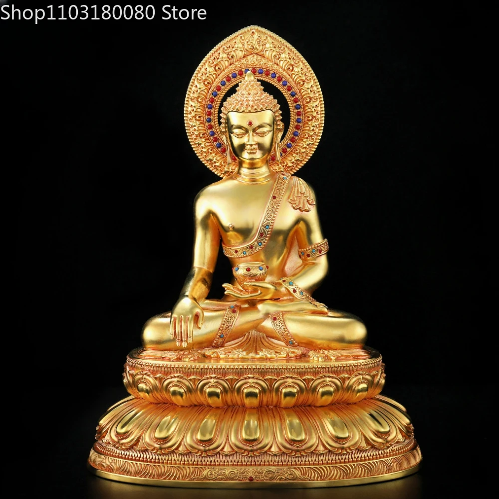 23cm Copper gilt Shakyamuni Medicine Buddha Amitabha Buddha statue Tibet buddhism sculpture Temple home decor Large size