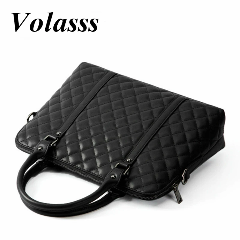 Volasss Black Luxury Women\'s Handbags Genuine Leather Business Briefcase Bags Designer Women Handbag Female Office 14 Laptop Bag