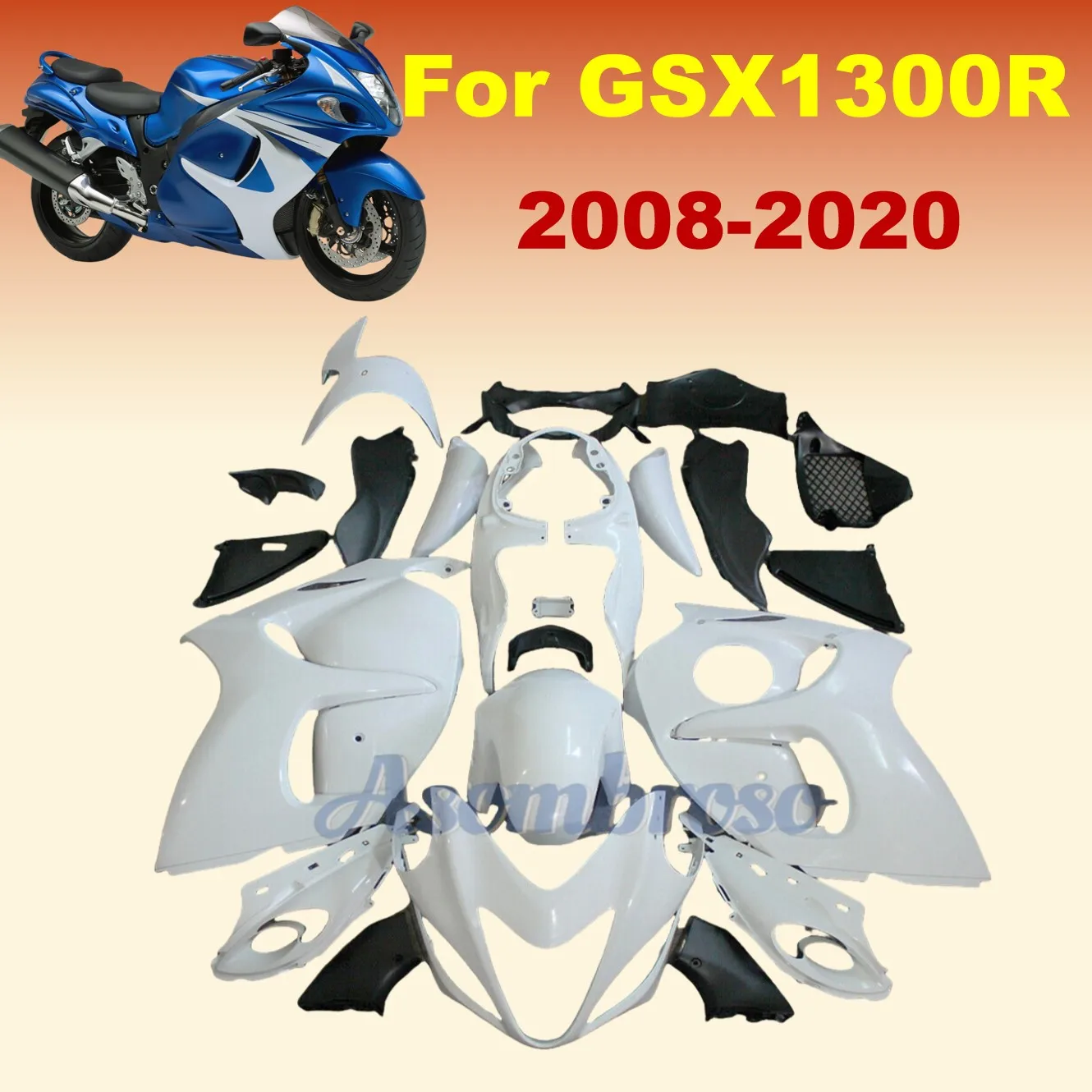 Free Custom fairing kit for Hayabusa GSX1300R 2008-2020 GSXR1300 09 10 11 12 13 14 15 16 19 18 Pure White Rebuild fairings