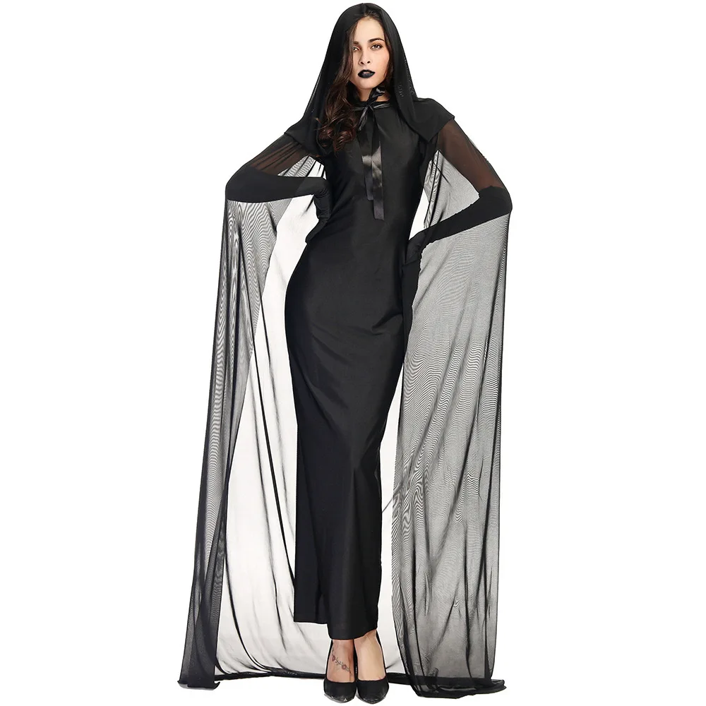 Black Women Halloween Witch Sorceress Costume Female Scary Ghost Cosplay Carnival Purim Parade Stage Role Play Show Party Dress