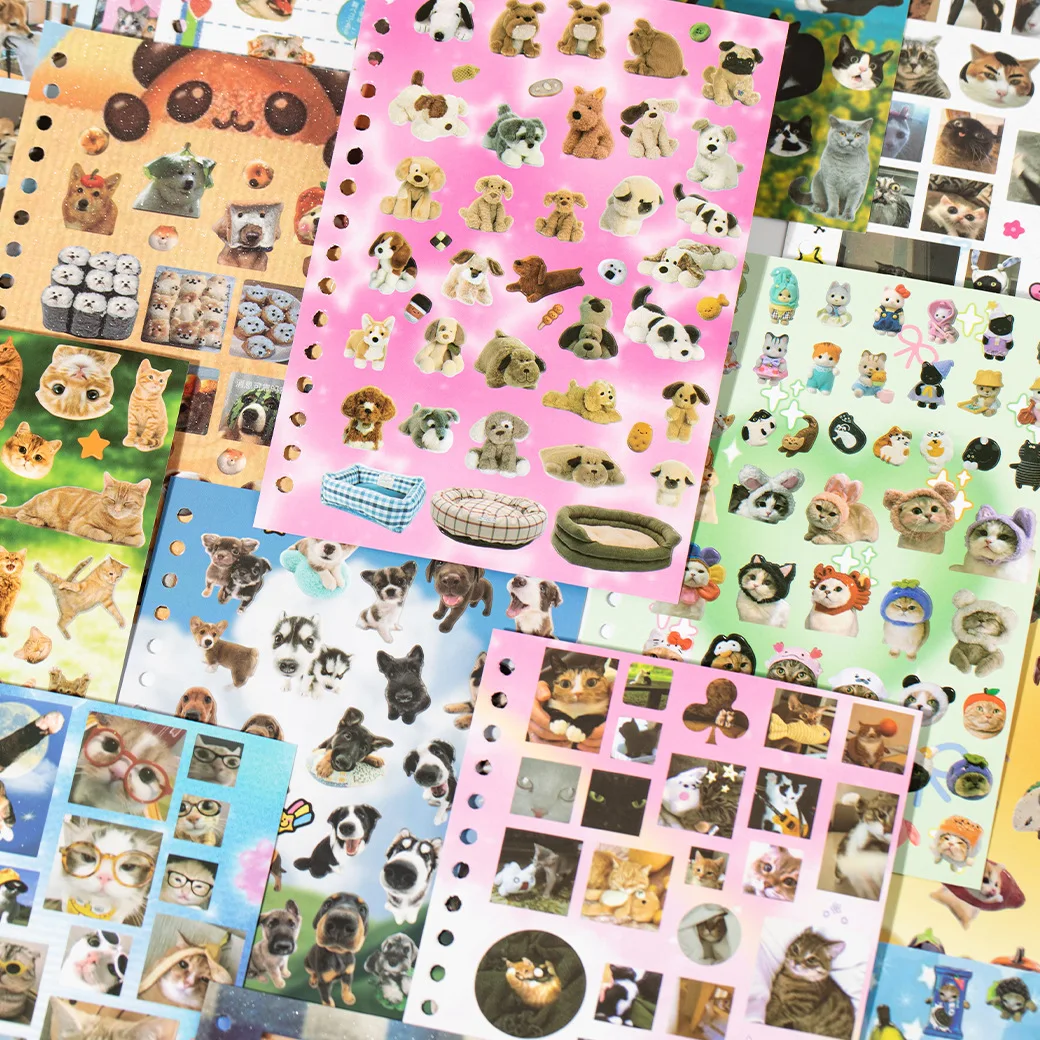 30pcs/set New Stickers Book Cat And Dog Pattern Material Sticker Book Diy Handmade Scrapbook Aesthetic Stationery