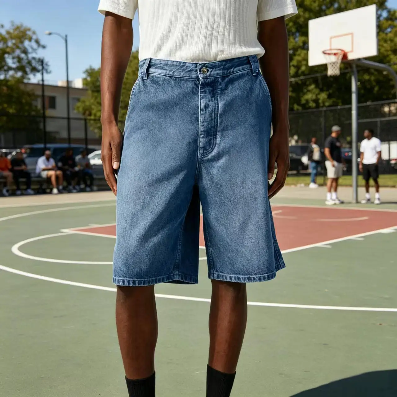 

Мужские светло-голубые джинсовые шорты свободного кроя, повседневные прямые джинсовые шорты, летние дышащие хлопковые джинсовые шорты для повседневной носки