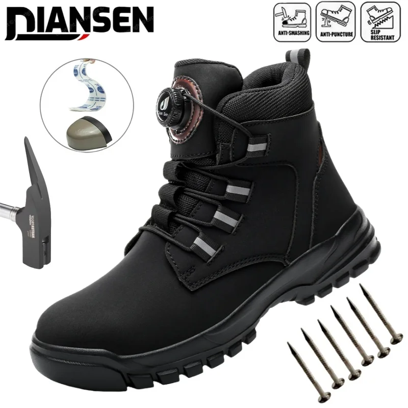 Zapatos de seguridad protectores con punta de acero indestructibles a la moda, zapatos de trabajo antideslizantes y resistentes a la abrasión, botas con plantillas de Kevlar para hombres
