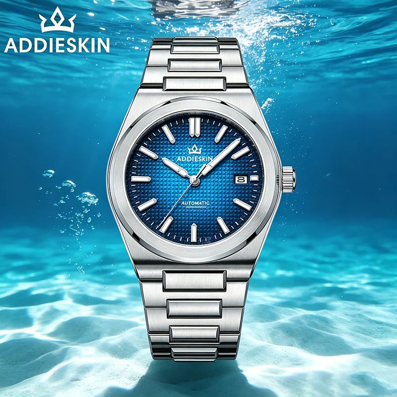 AddiesKin K004 Blue Waffle Dial Luxury Watch for Men 39mm 10mm Ultra Thin Sapphire Crystal BGW9 Luminous 9015 Caramel Gradient