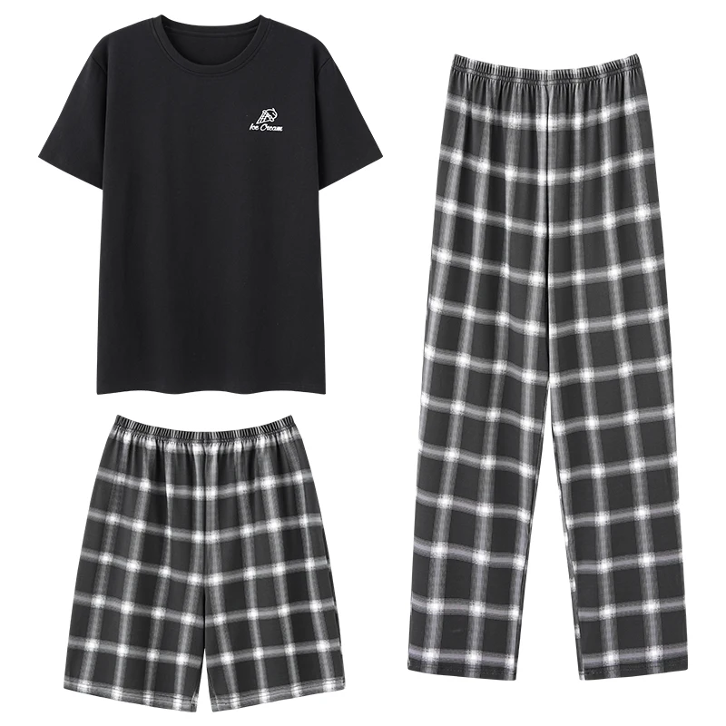 Men Pajamas Sets Tops+Short Pants+Long Pants 3pc/set Summer Casual Tracksuit Modal Pyjamas Male Big Yards L-XXXXL Pijamas Hombre