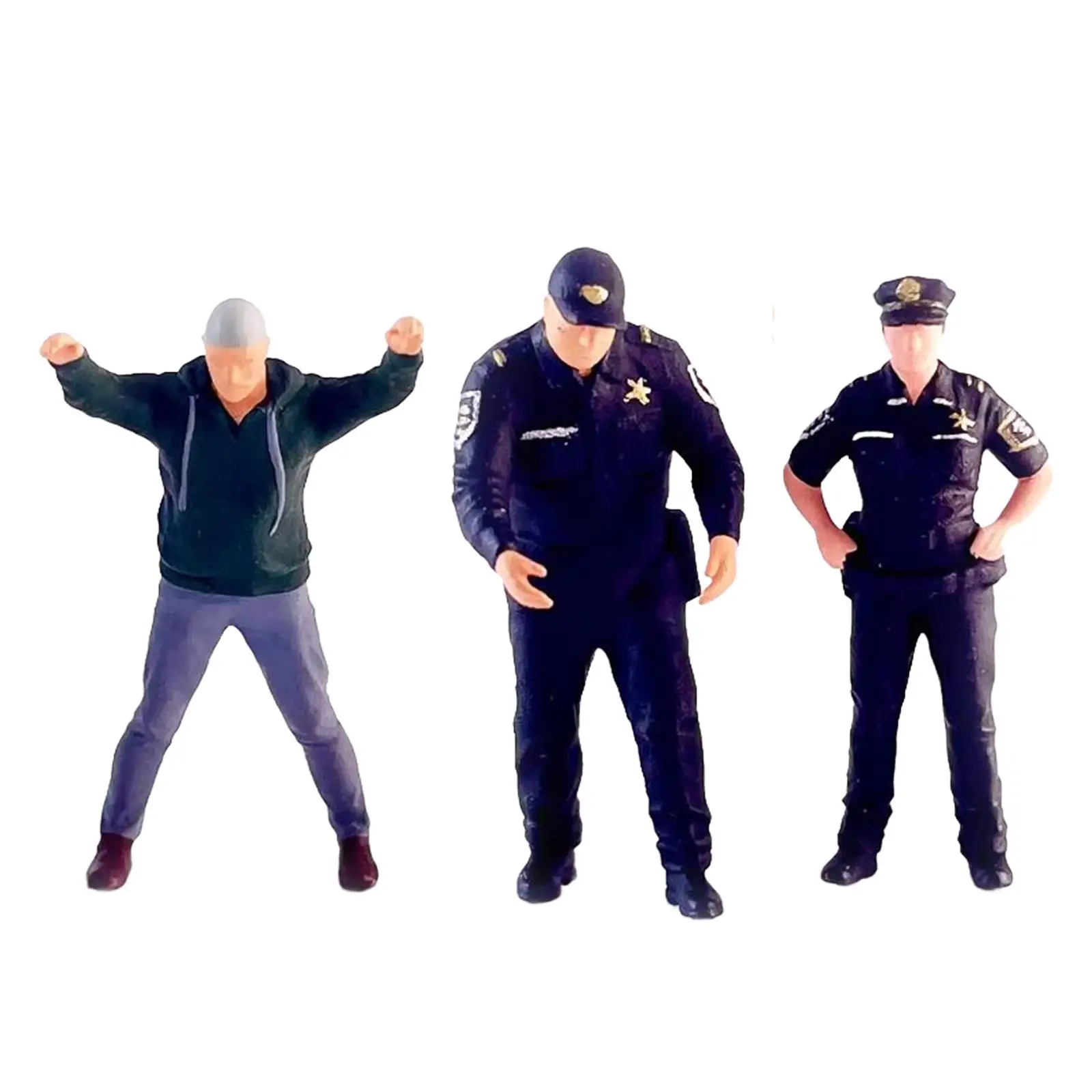 3 Pieces 1/64 Cops And Thief Figures Gauge Diorama Scenery Decor