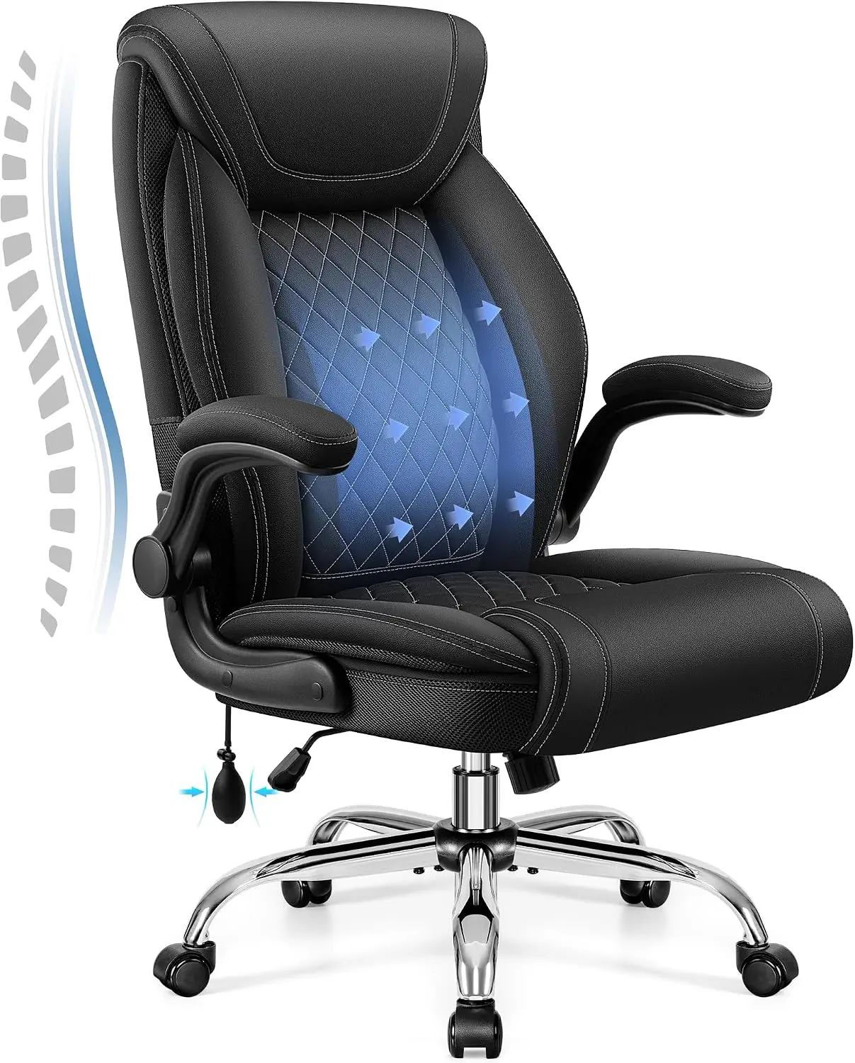 Executive Office Chair, Big and Tall Ergonomic Computer Desk Chair Black | Ergonomic Leather Home Office Desk Gaming Chair