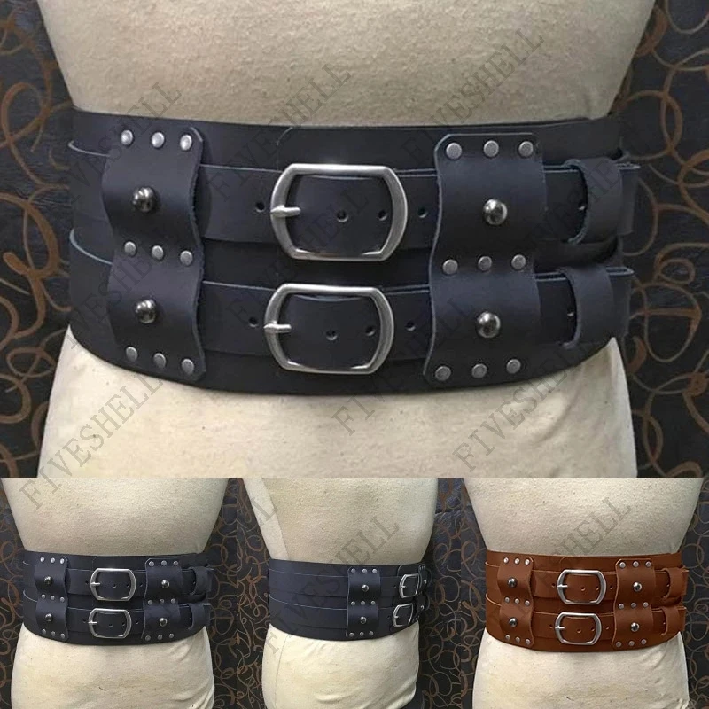 Ceinture large en cuir pour hommes et femmes, armure à double taille, grande ceinture celtique, chevalier viking, cosplay pour carnaval, GN, steampunk médiéval