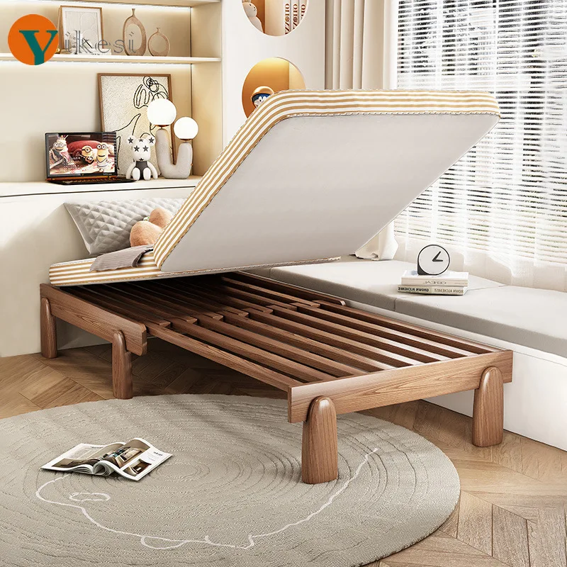 

Solid wood retractable bed single small apartment 90cm wide retractable bed frame folding and stretching no bedside 1.2 pull-out