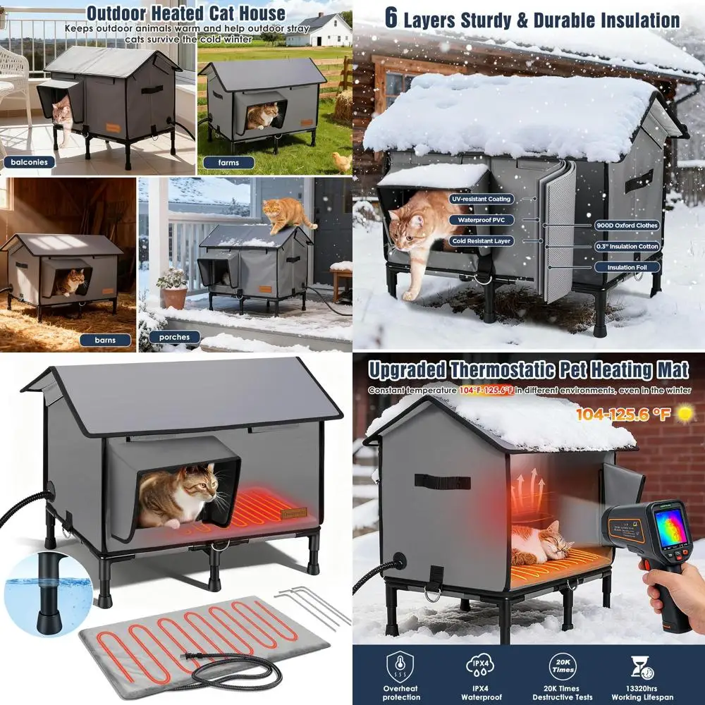 

Большой уличный изолированный кошачий домик с водонепроницаемым чехлом и подогревом для бродячих кошек