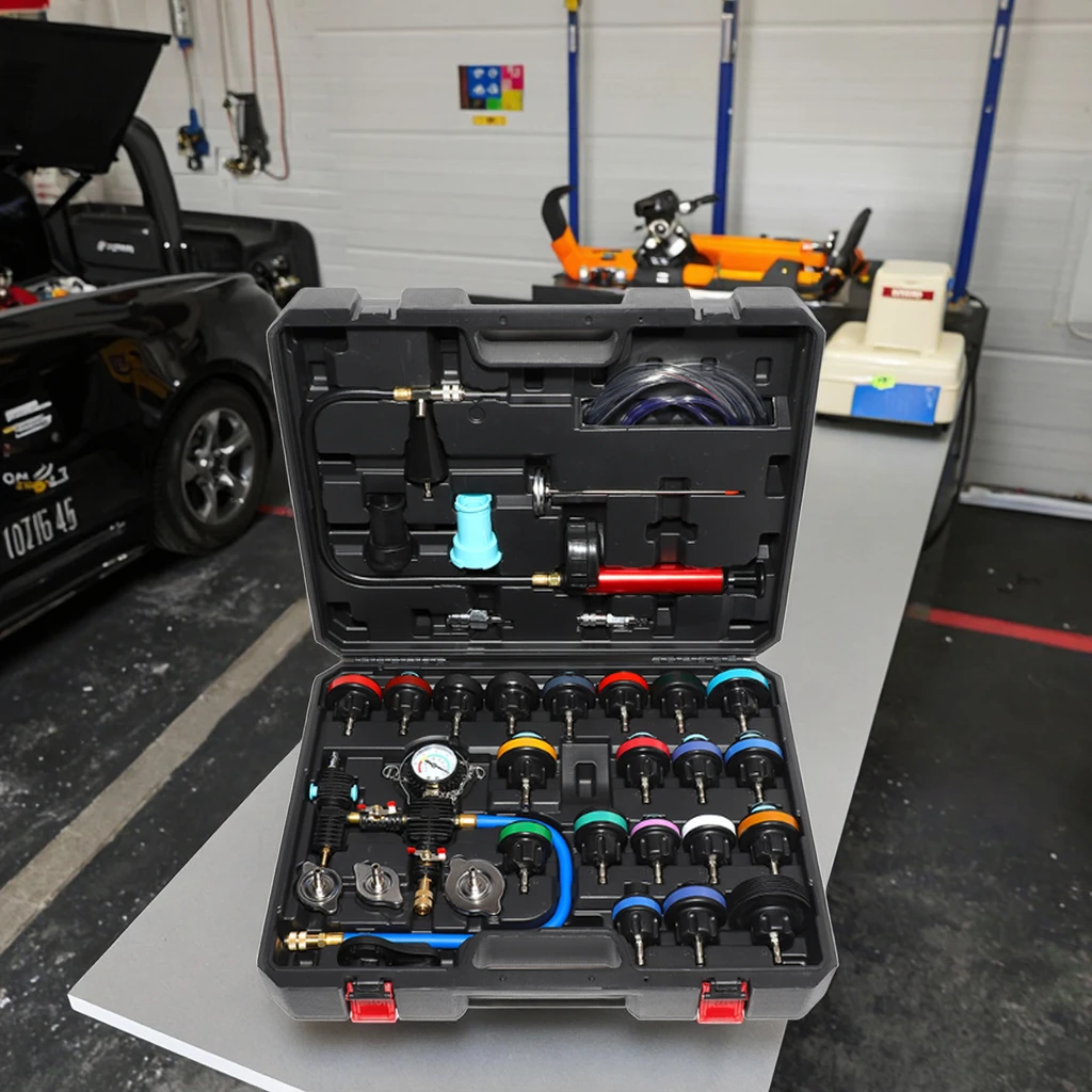 

High Carbon Steel Cooling System Diagnostic Service & Pressure Tester Set 33-Piece XC9045C with 12-Month Warranty
