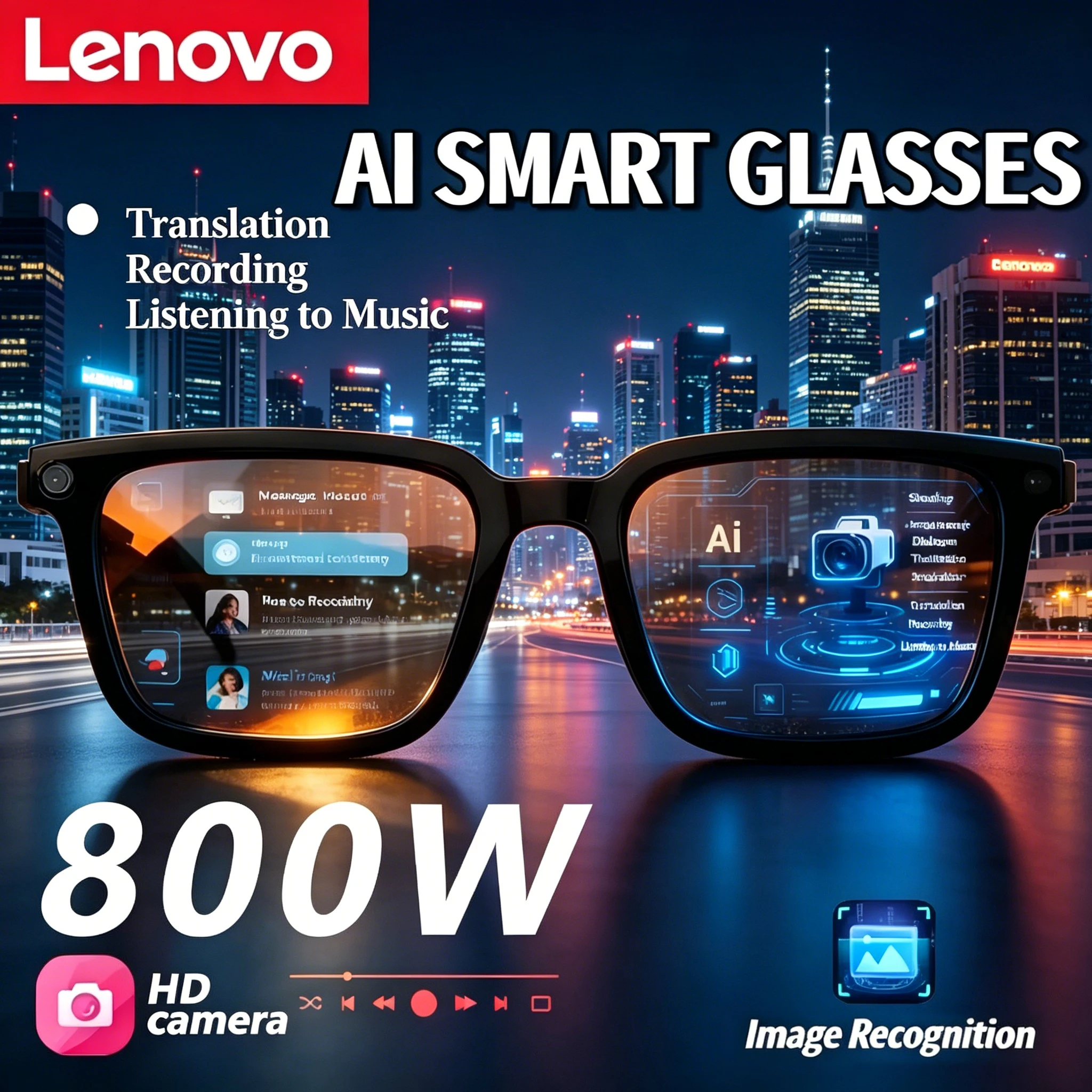 

Умные AI-очки Lenovo 8K HD с изменением цвета, Bluetooth-звонками, камерой, голосовым помощником, управлением Chat GPT, солнцезащитные очки для мужчин и женщин 2026