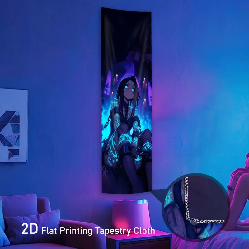 VIKAMA UV Blacklight Anime Girl Tapestry Long Narrow Wall Hanging Neon Manga Poster for Bedroom Living Room Dorm Otaku Decor