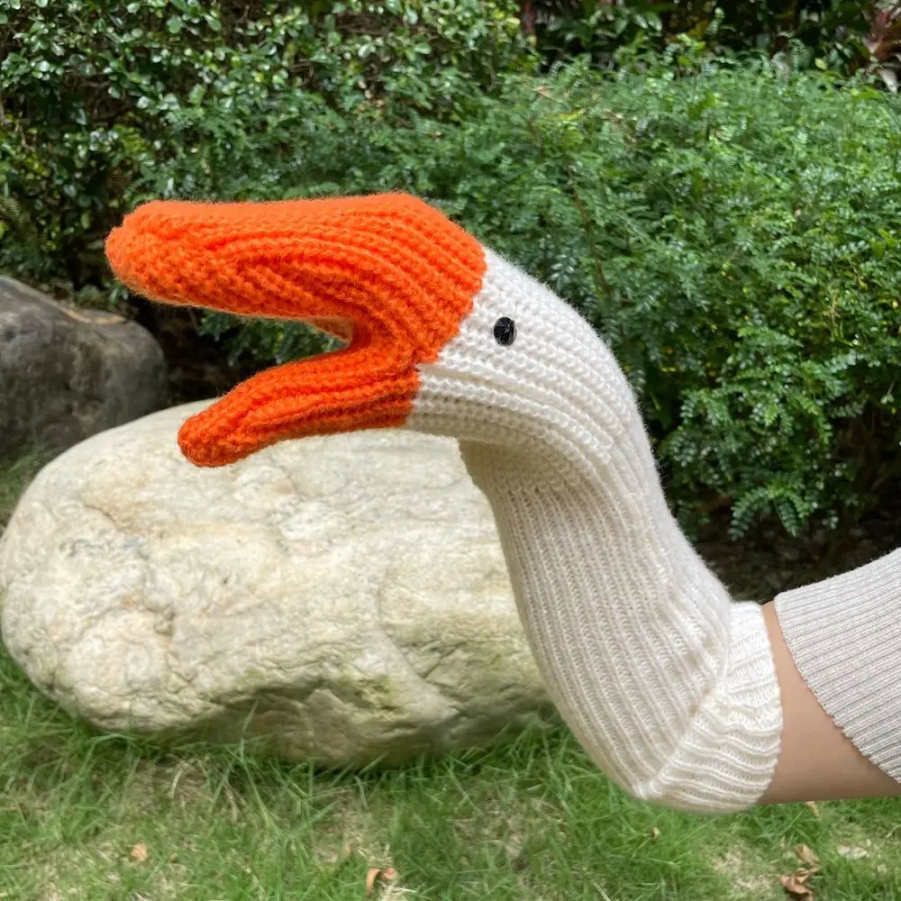 Fashion Long Knitted Goose Gloves Creative Funny Swan Gloves Soft Mitten Winter