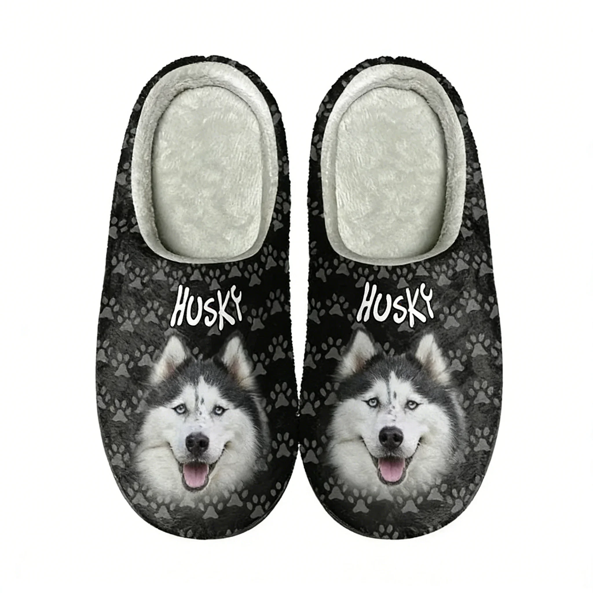 

Husky 3D Print Home Cotton Slippers Mens Womens Thermal Indoor Slipper Customized DIY Shoe Plush Bedroom Casual Keep Warm Shoes
