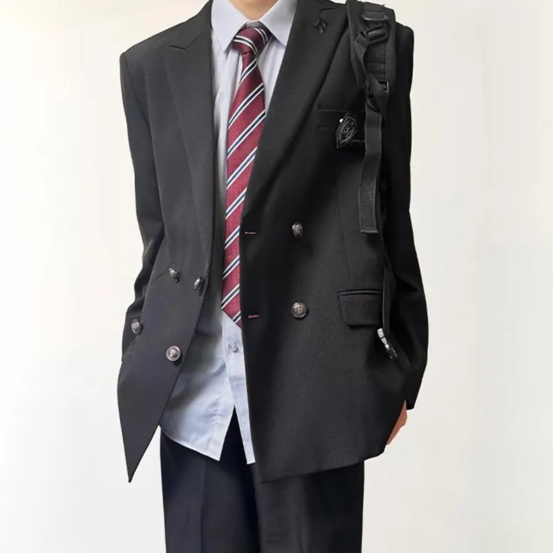 WVGA Spring Autumn New Man Tide Double-Breasted Long Sleeve Blazer Niche Chic Casual Turn-Down Collar Suit Jacket Ins Y2K W13075