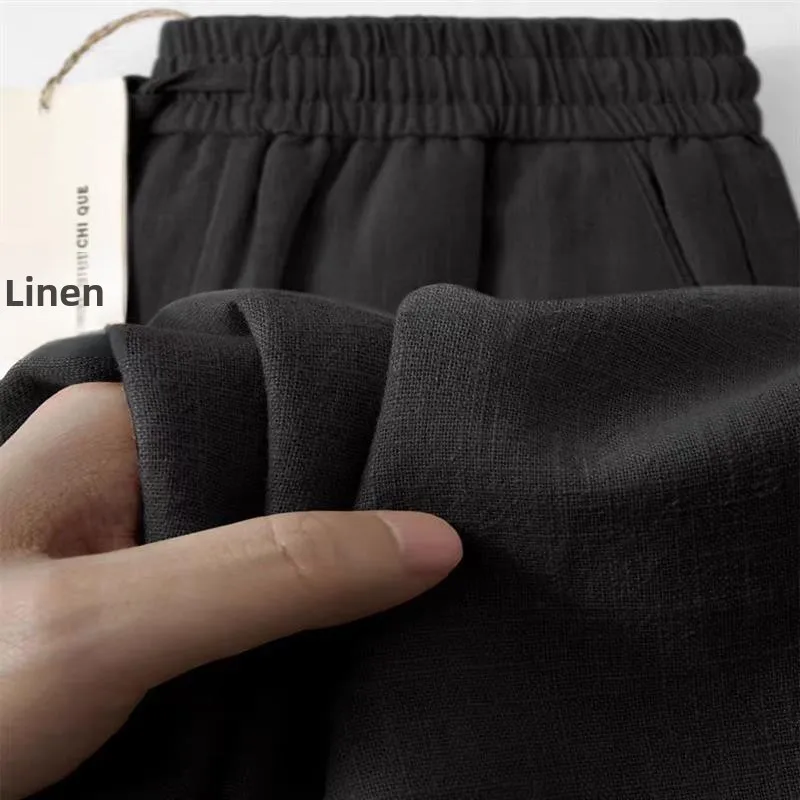 순수 린넨 통기성 신축성 있는 새로운 스타일의 9피스 바지 면-린넨 여름 얇은 단색 심플 캐주얼 남성 바지