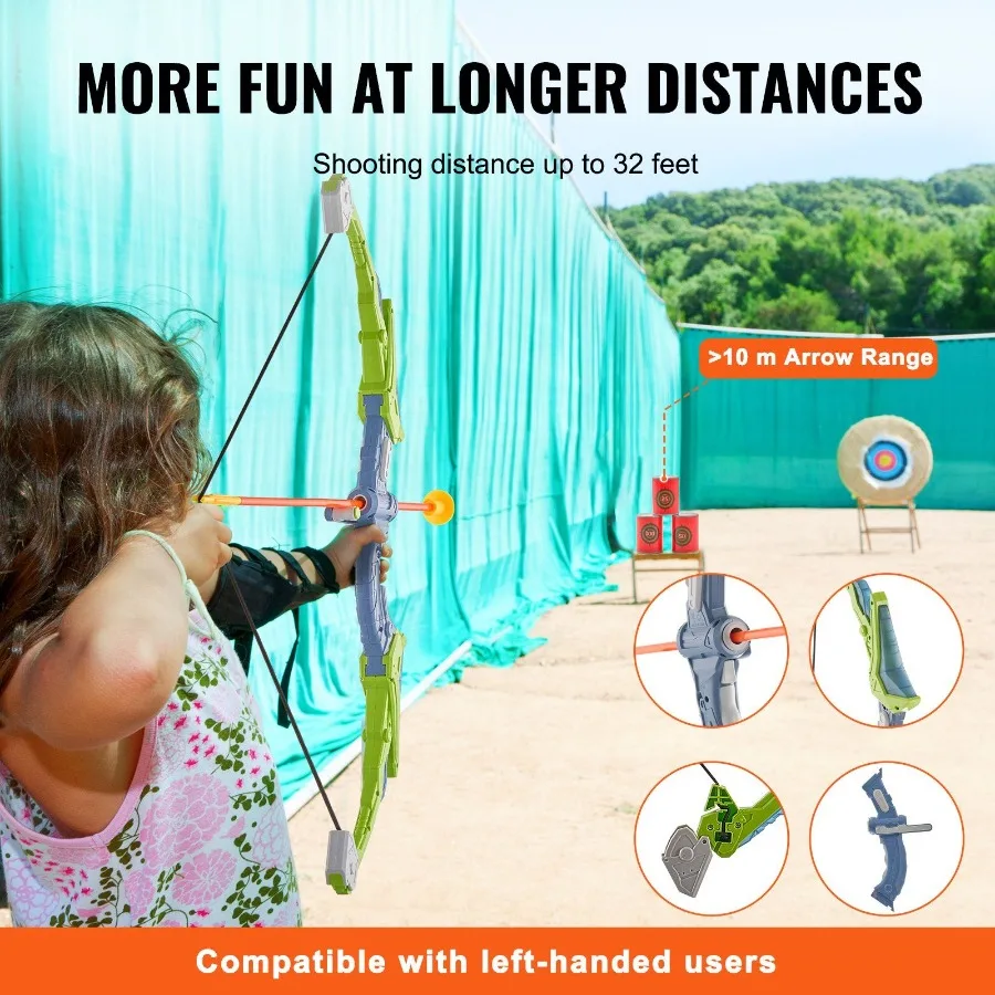 Juego de arco y flecha para paquete de 2 juegos de tiro con arco con luz LED con 20 flechas de ventosa objetivo de pie 2 cuartos y 3 latas de destino Outdo