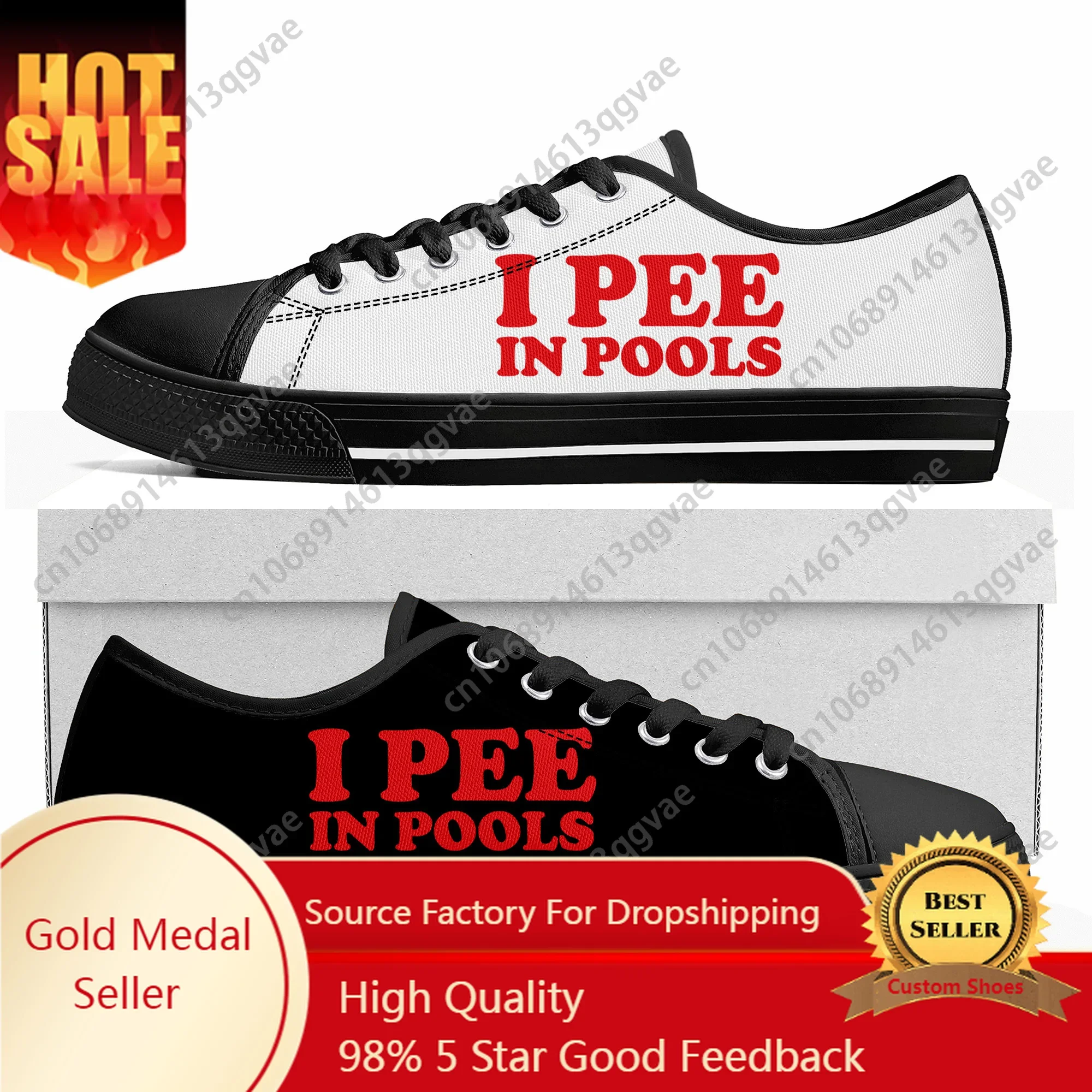 

I Pee in Pools Funny Word Low Top Sneakers Womens Mens Teenager High Quality Shoes Custom Made Canvas Sneaker Casual Couple Shoe