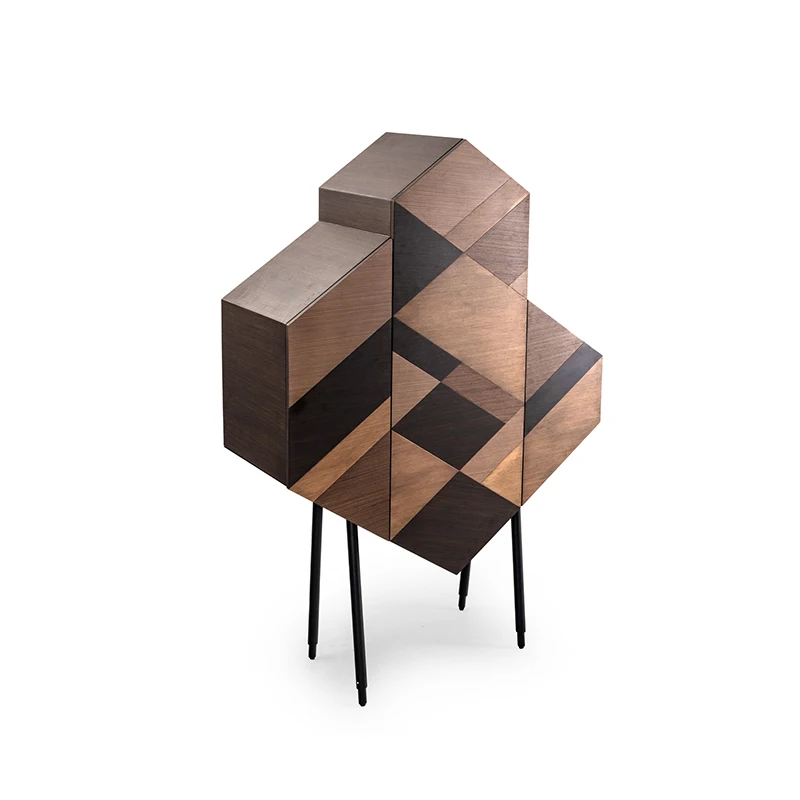 

！@Modern Solid Wood & Metal Legs Wine Storage Cabinet with Eco-friendly Design for Living Room and Dining Home Use