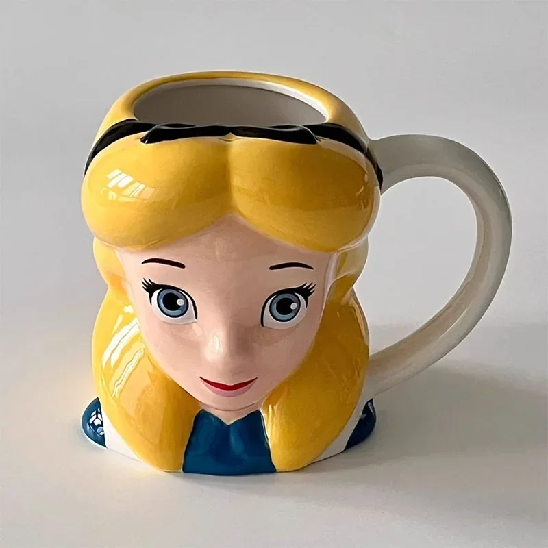 Disney Alice in Wonderland Series Figure Alice Princess Red Queen Figure Mug Cup Toys Rabbit Mad Hatter Ceramic Mugs Kids Gifts