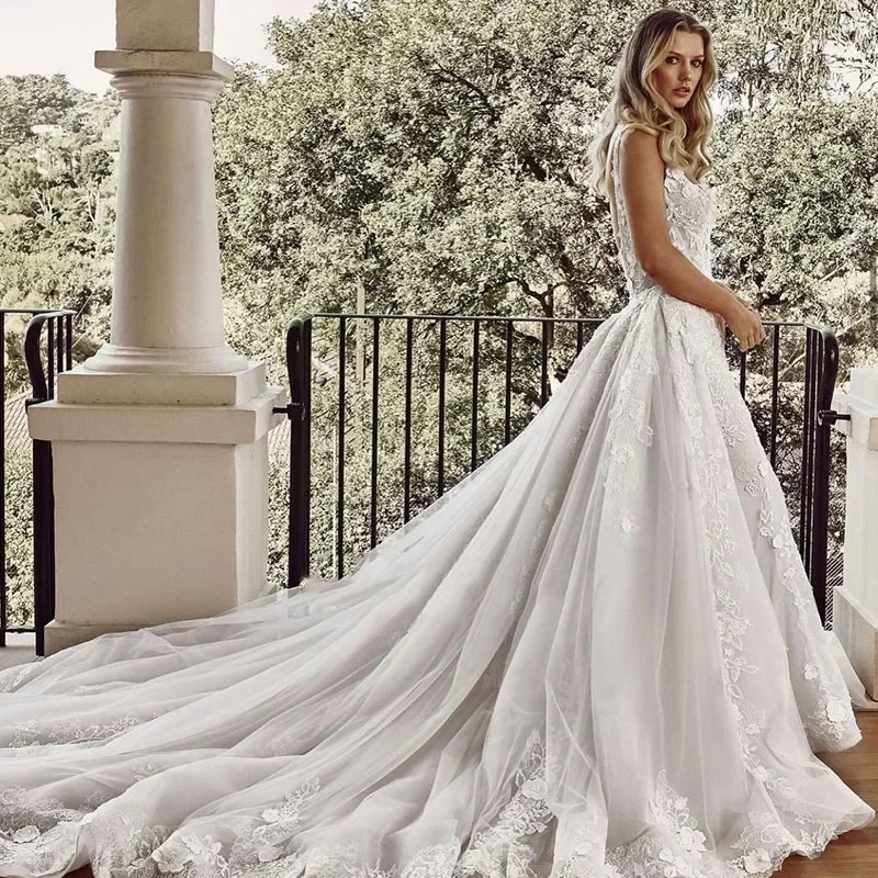 Customized Sexy Detachable 2 In 1 Wedding Mermaid Dresses Organza Embroidery Ball Gown Square Collar Sleeveless Vestido De Novia